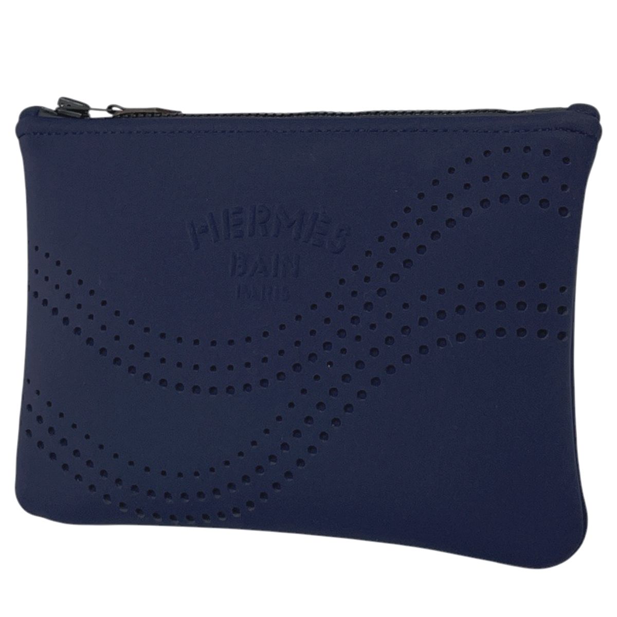 エルメス HERMES ネオバン ウェーブ PM メイク コスメ 小物入れ パンチング 化粧ポーチ ナイロン ネイビー レディース