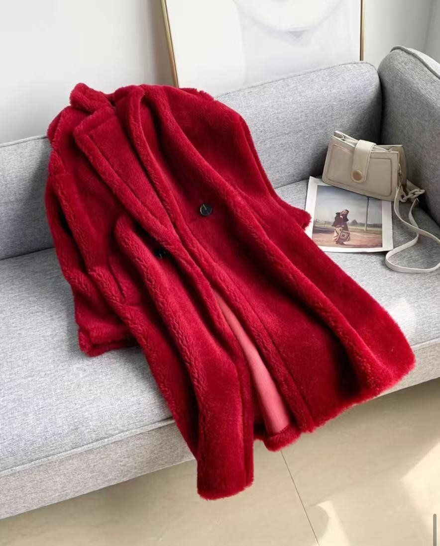 最 優雅の 上リアルファーロングコート 肉厚毛皮柔らかな手触り贅沢のコート レッド