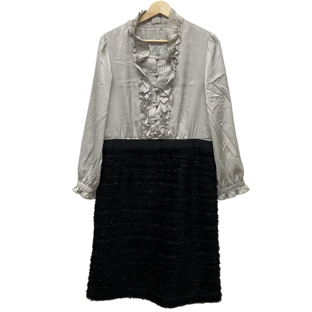 Leilian レリアン ワンピース サイズ13 S レディース - 黒×グレー 長袖 フリル