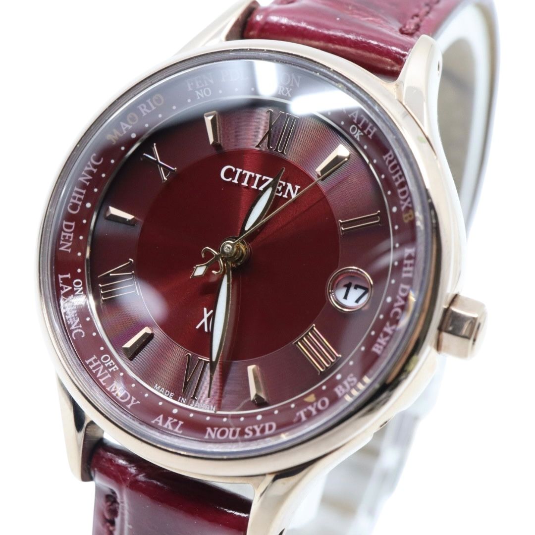 シチズン xC クロスシー 腕時計 エコドライブ電波時計 H246 チタン ローズゴールド レッド サンバースト レザーベルト レディース G4