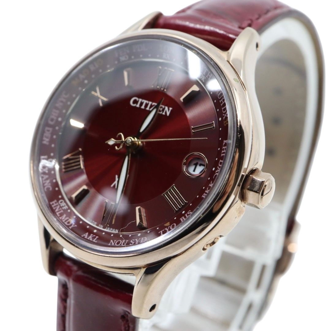 シチズン xC クロスシー 腕時計 エコドライブ電波時計 H246 チタン ローズゴールド レッド サンバースト レザーベルト レディース G4