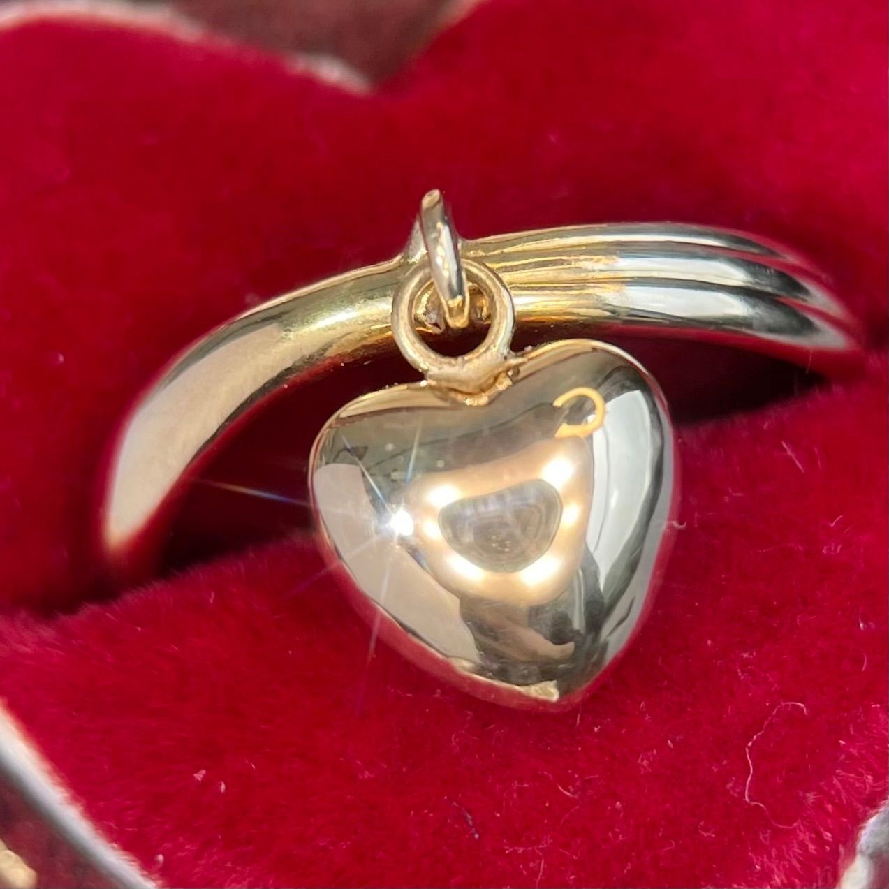 K18 ユラユラチャーム ぷっくり ハート指輪 5.5号 1.5g B6416