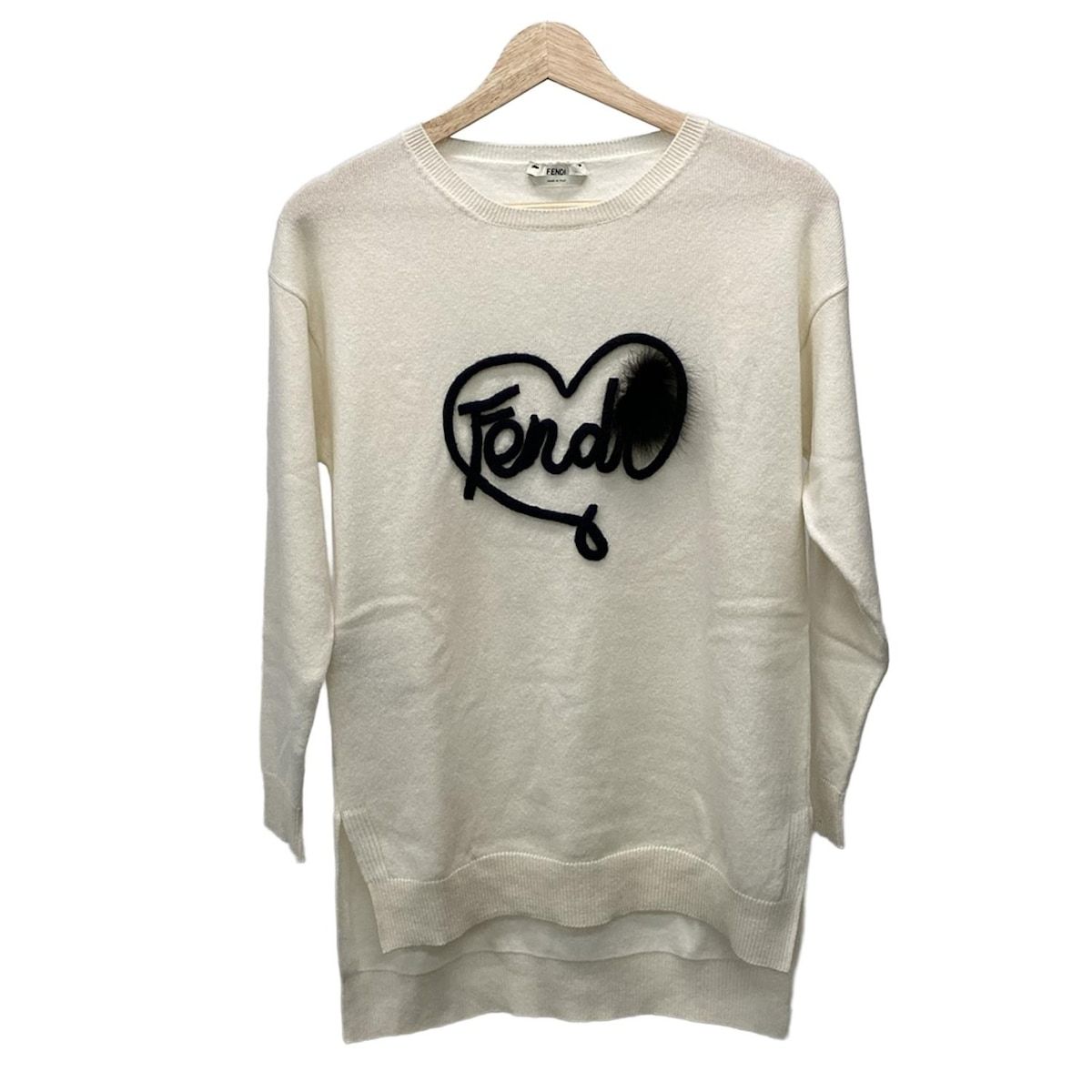 FENDI フェンディ 長袖セーター サイズ38 S レディース - アイボリー クルーネック カシミヤ シルク ファー ロゴ