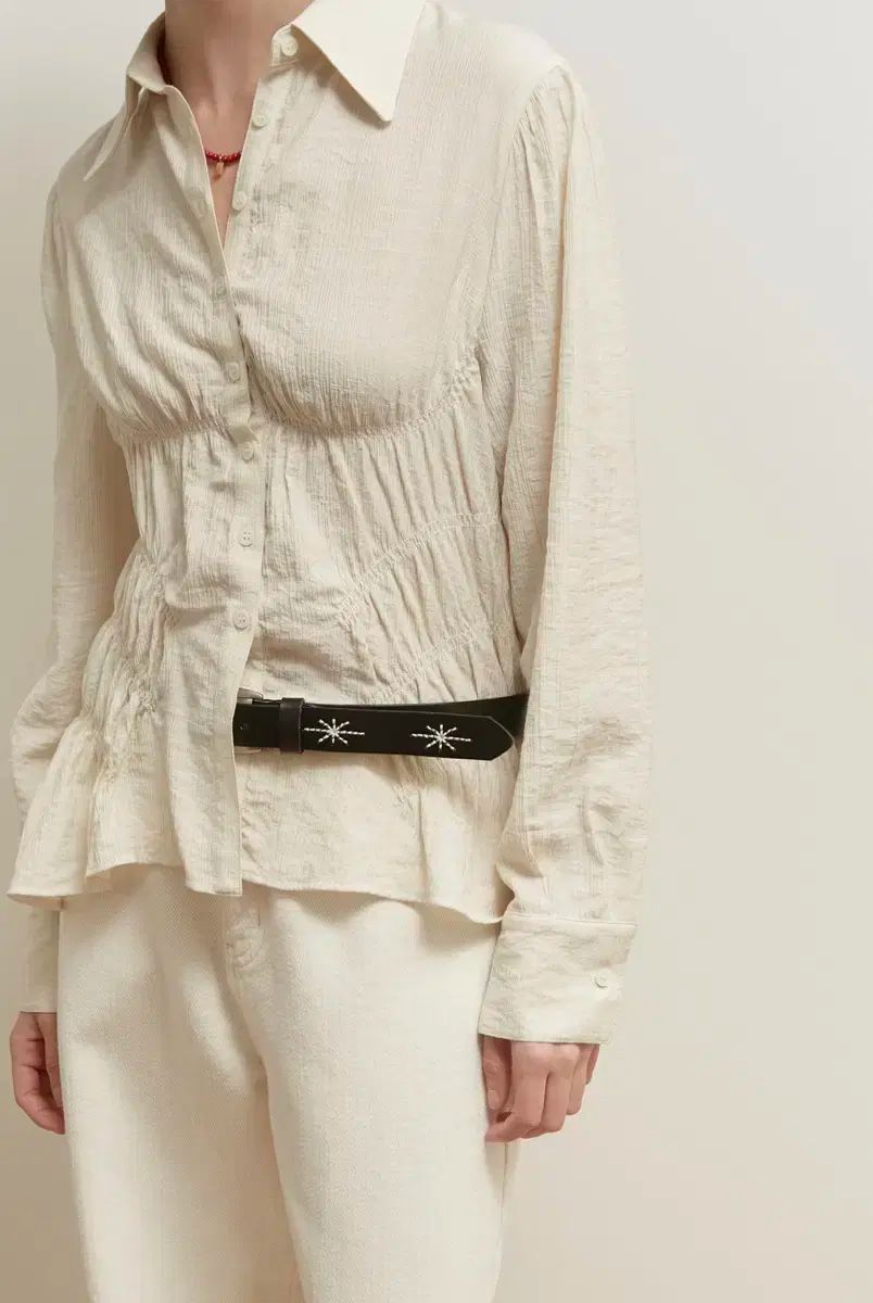 ソルティペブル プリーツ シャーリング ブラウス ベージュ