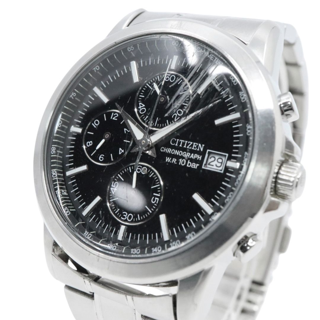 citizen シチズン クオーツ クロノグラフ 腕時計 0510 K 002320 ブラック文字盤 ステンレススチール 10気圧防水 メンズ G 8