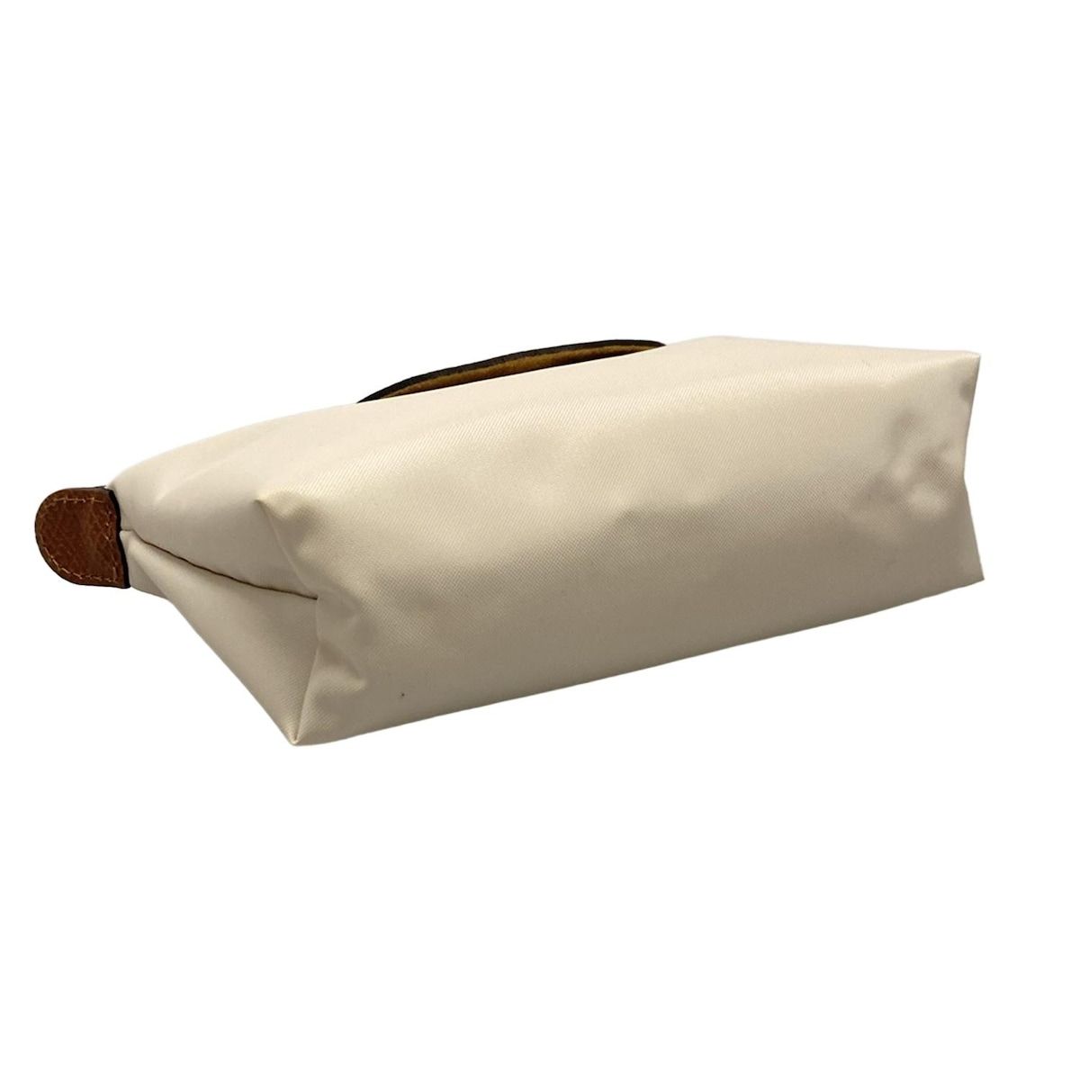 送料無料も!  LONGCHAMP ロンシャン ポーチ - アイボリー×ブラウン ハンドル付きミニポーチ レザー 茶色がかった