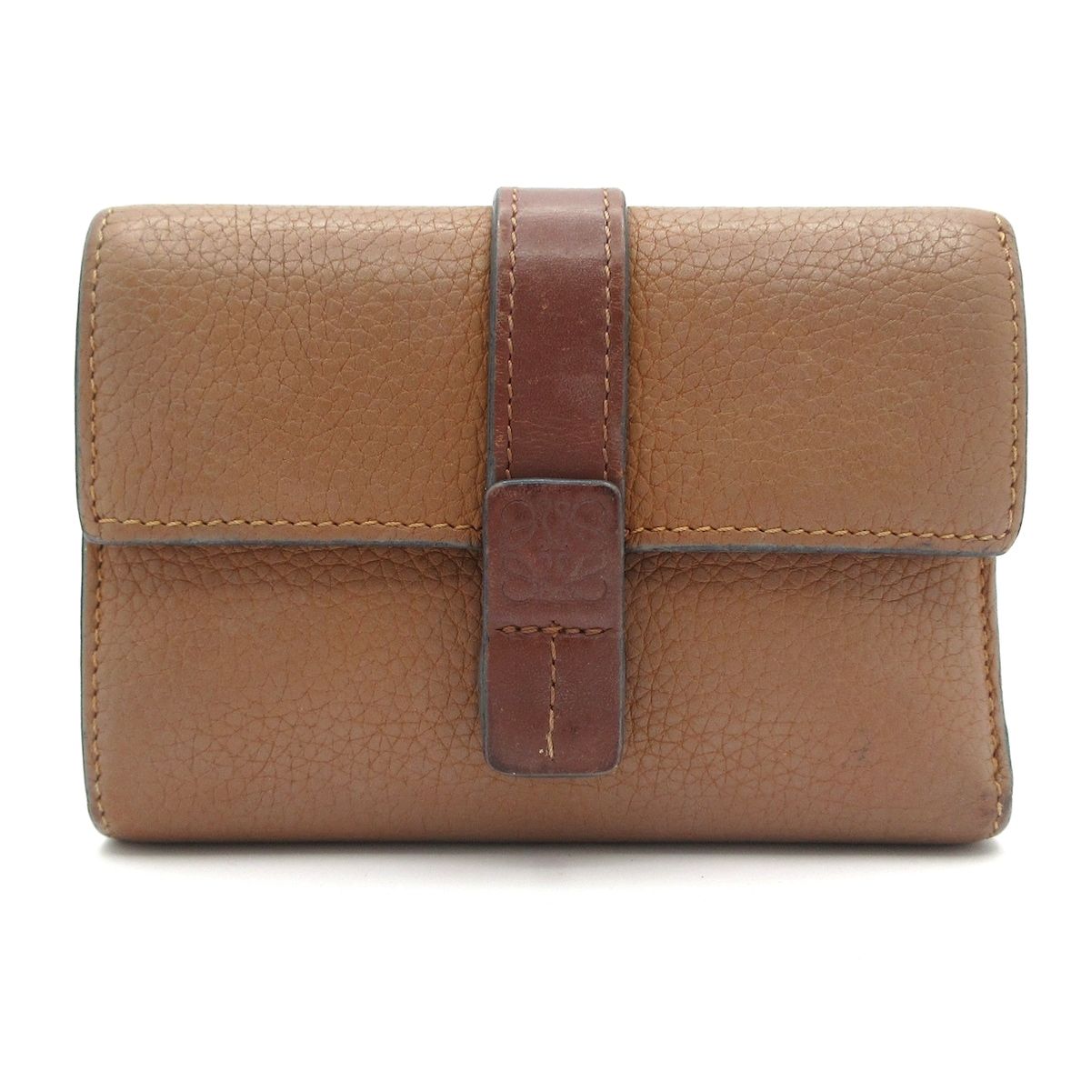 LOEWE ロエベ 3つ折り財布 スモール バーティカルウォレット グレーベージュ×ブラウン レザー