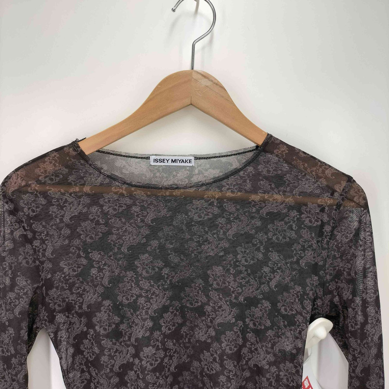  イッセイミヤケ ISSEY MIYAKE 総柄 シースルートップス パワーネット archive レディース JPN 2 長袖 シャツ ブラウス