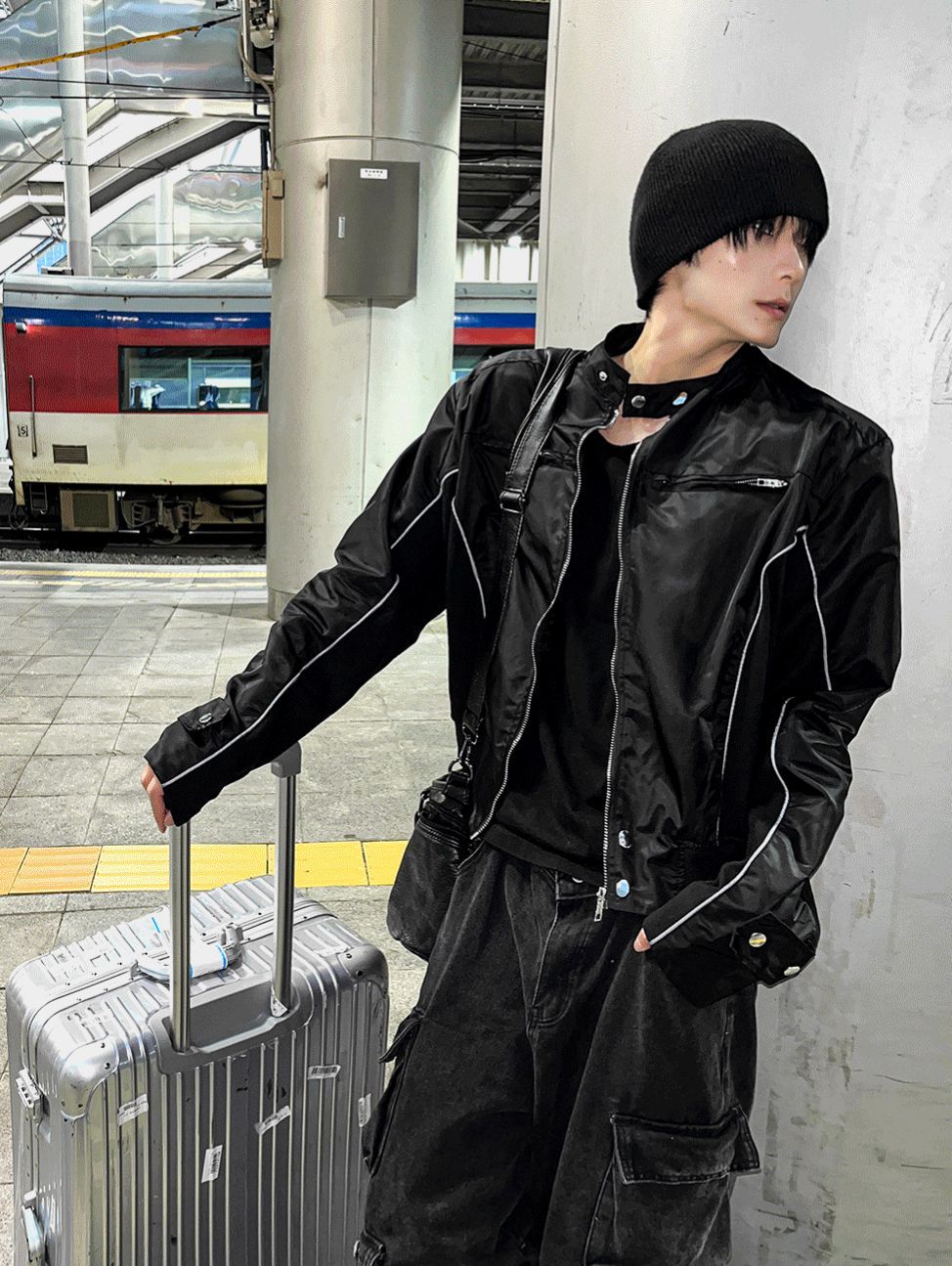 COSYHARU公式 Deep Black Knit Jacket Silver Winter Jacket
