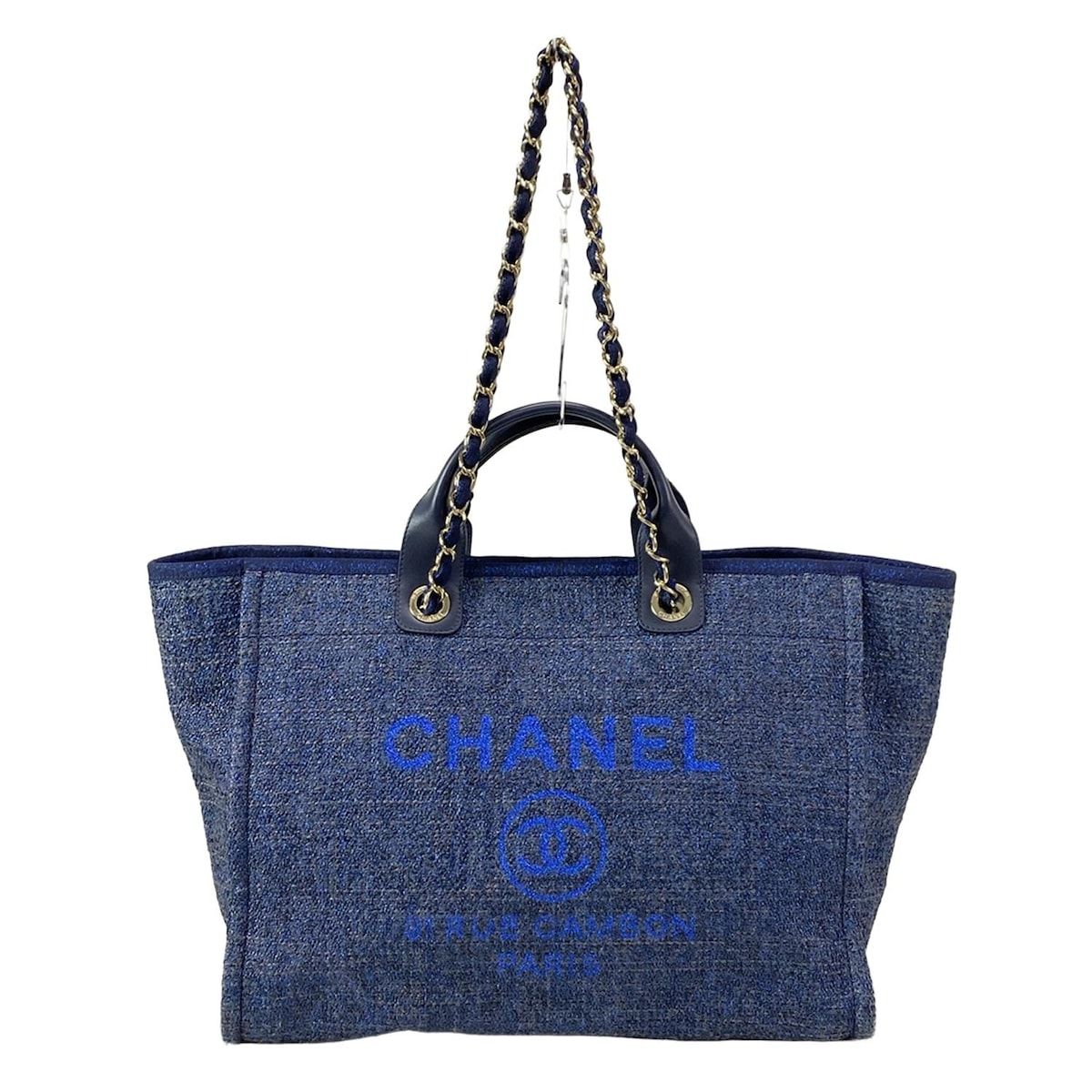 CHANEL シャネル トートバッグ ドーヴィルラインGM A 66941 ネイビー×ブルー 2 WAY チェーンショルダー ゴールド金具 レザー