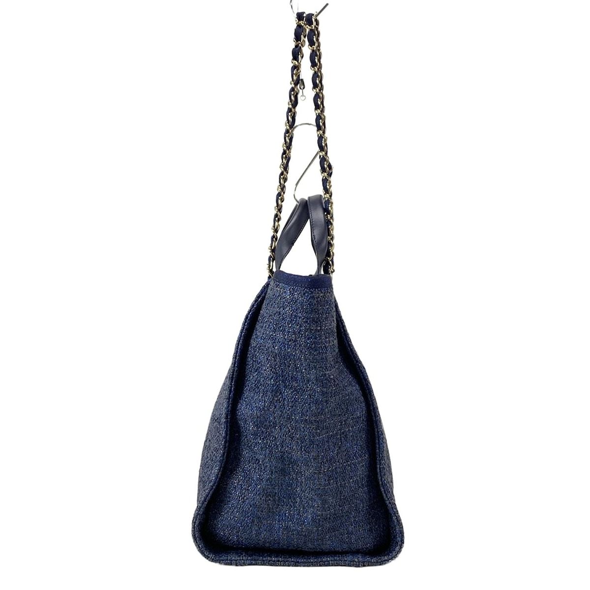 CHANEL シャネル トートバッグ ドーヴィルラインGM A66941 ネイビー×ブルー 2WAY チェーンショルダー ゴールド金具 レザー