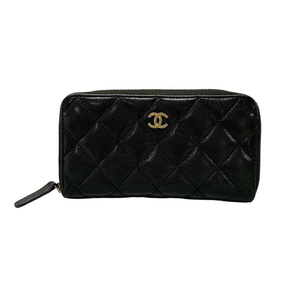 CHANEL シャネル 財布 マトラッセ 黒 ラウンドファスナー ゴールド金具