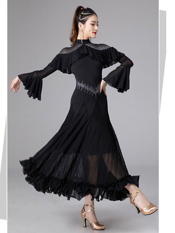 社交ダンス ラテンドレス 赤・黒 片肩デザイン 社交ダンス ラテンドレス 赤・黒 片肩デザイン