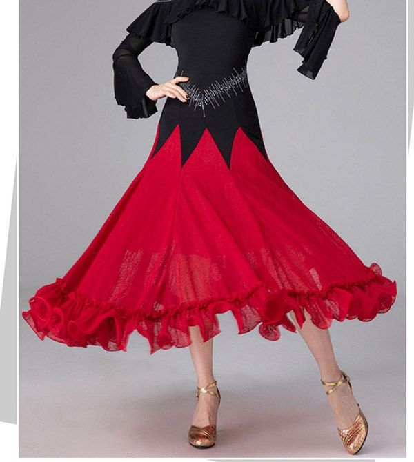 社交ダンス 衣装 モダンドレス ラテン衣装 ダンスウエア 大きい裾 競技着 練習服 ワルツ タンゴ服 インターナショナルダンス モダンダンス ワンピース ドレス ダンスドレス イベント演出用 LLC-HASEGAWATOSO_COM