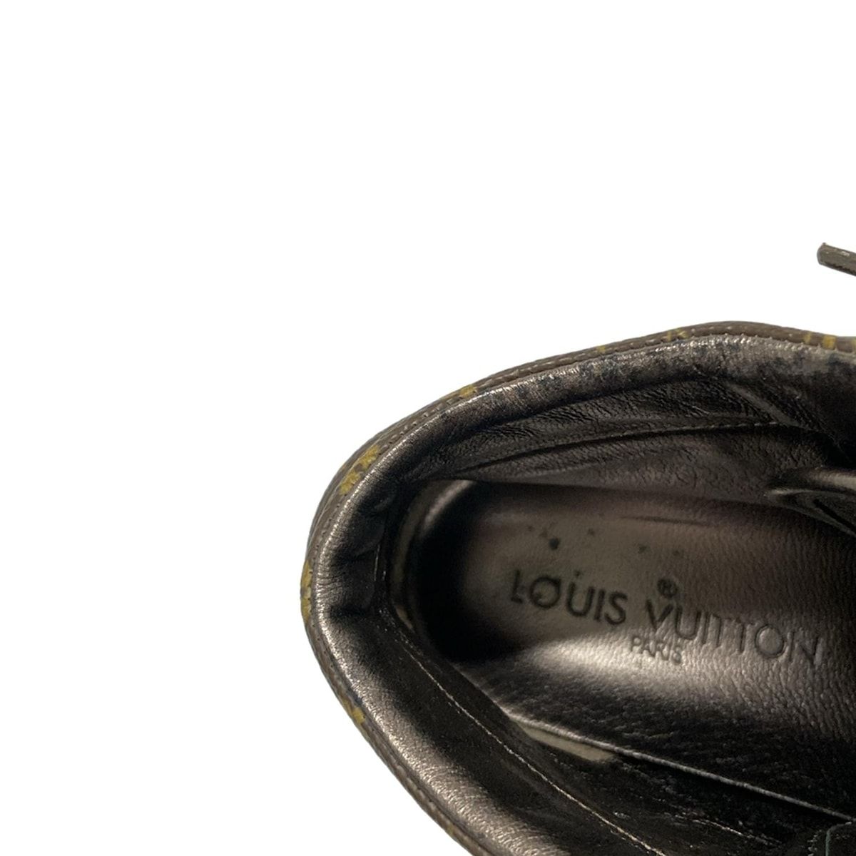  LOUIS VUITTON ルイヴィトン スニーカー 37 - ダークブラウン モノグラム柄 ミドルカット ブ ライン レザー スニーカー 靴