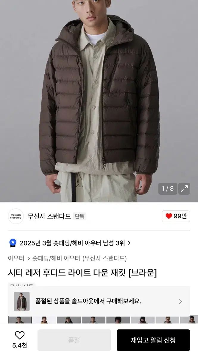 MUSINSA ムシンサ シティレジャー 軽量ダウン ブラウン XL