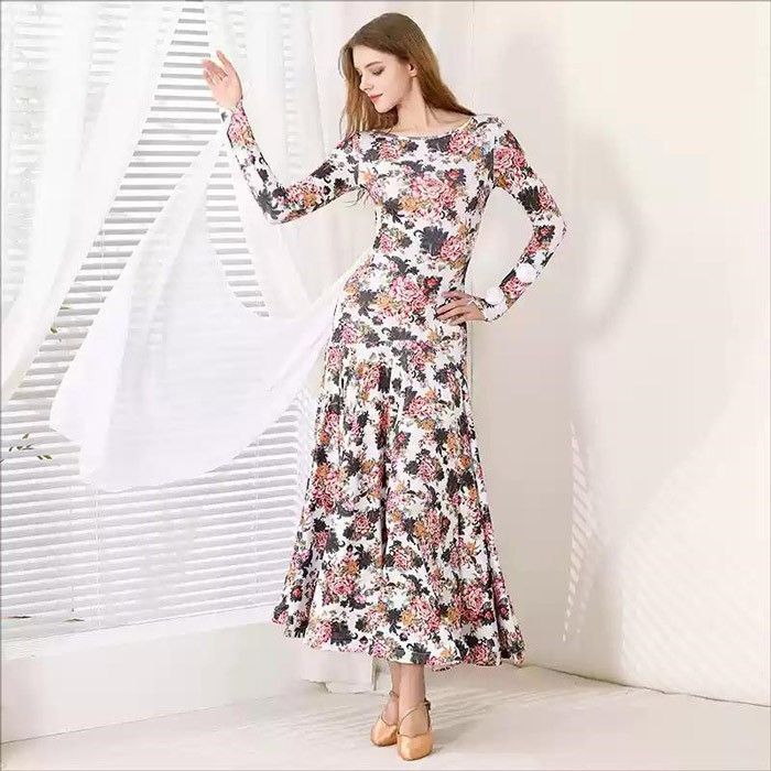 社交ダンスドレス フロート 上品 モダンドレス 発表会 社交ダンス ドレス 大きい裾 ドレス ワルツダンス ステージ衣装 ダンス衣装 ダンスウェア 競技会 パーティー 発表会 競技着