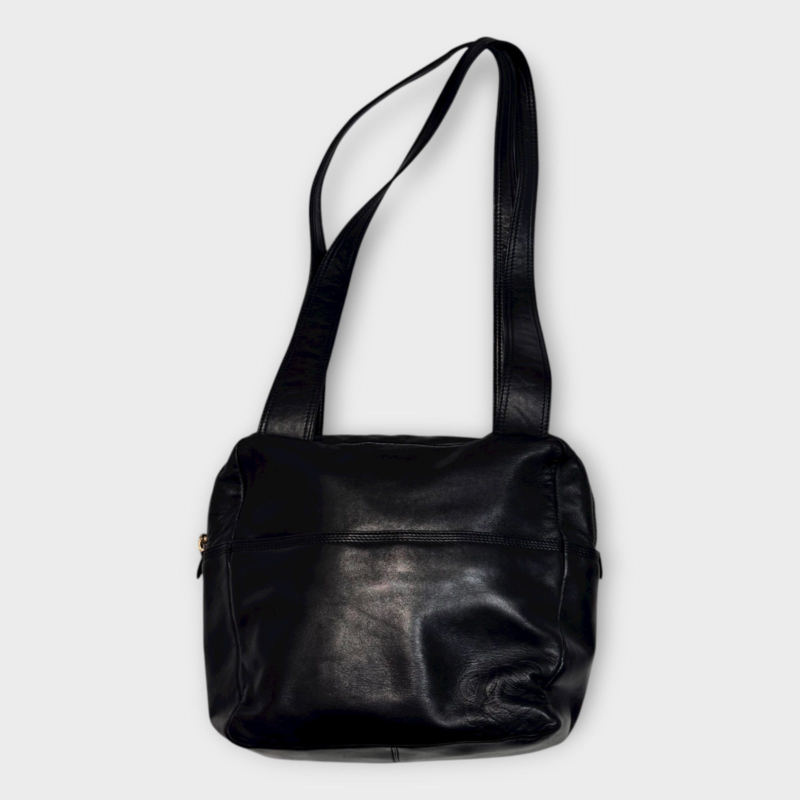 超 LOEWE ロエベ ヴィンテージ アナグラム レザー ショルダーバッグ ナッパレザー 黒 肩がけ