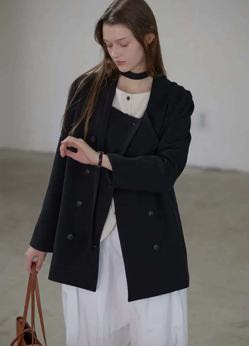 LETTER FROM MOON トープ スカーフ ダブル ウール ジャケット ブラック