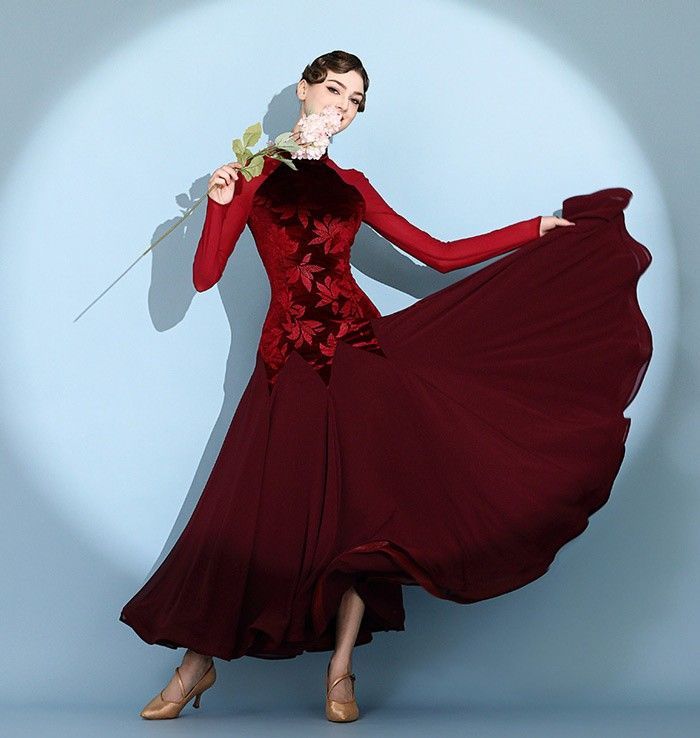 社交ダンス ドレス ロングドレス フリル 長袖 モダンドレス 社交ダンス衣装 モダン ワルツ ワンピース ダンス衣装 ステージ衣装 パーティー 発表会 競技用 コンクール 練習着 LLC-HASEGAWATOSO_COM