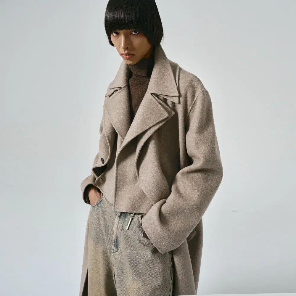 ノイア ハンドメイド カシミア レイヤード トレンチ コート サンドベージュ 52