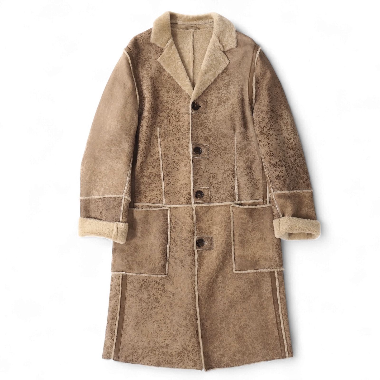 ドルチェ＆ガッバーナ DOLCE＆GABBANA レザー ムートン コート 48 ライトブラウン メンズ 5-DJ 147