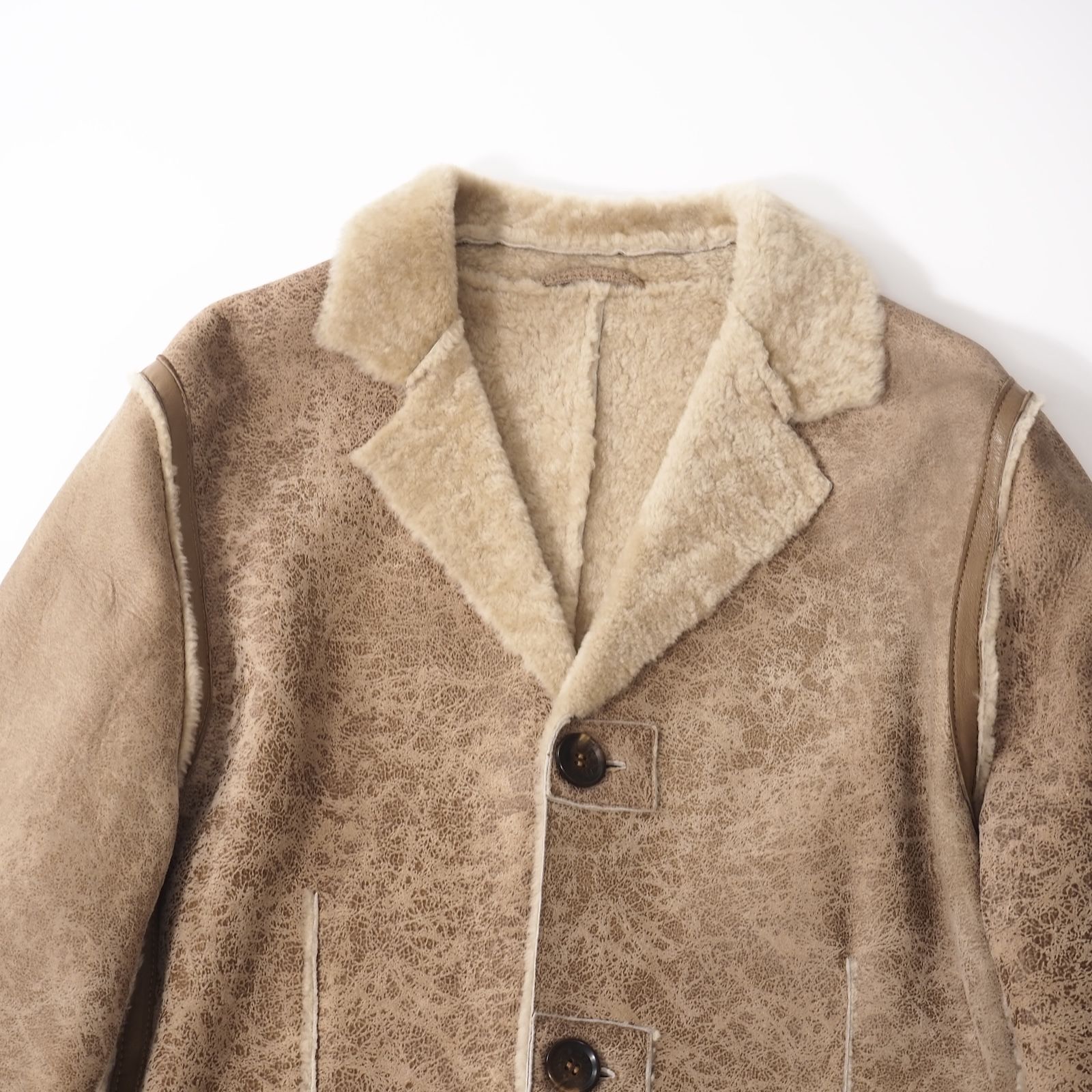 ドルチェ＆ガッバーナ DOLCE＆GABBANA レザー ムートン コート 48 ライトブラウン メンズ 5-DJ147