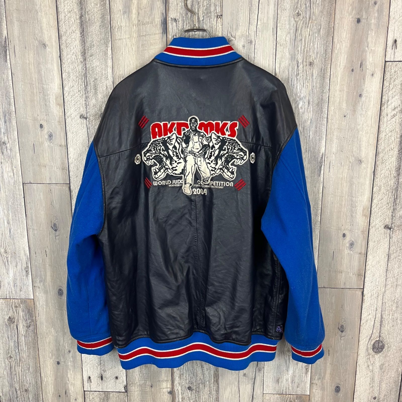 AKDMKS AKADEMIKS アカデミクス STADIUM DIVISION JUDO 柔道 レザー 切り替え スタジャン スタジアム ジャンパー メンズ XL サイズ