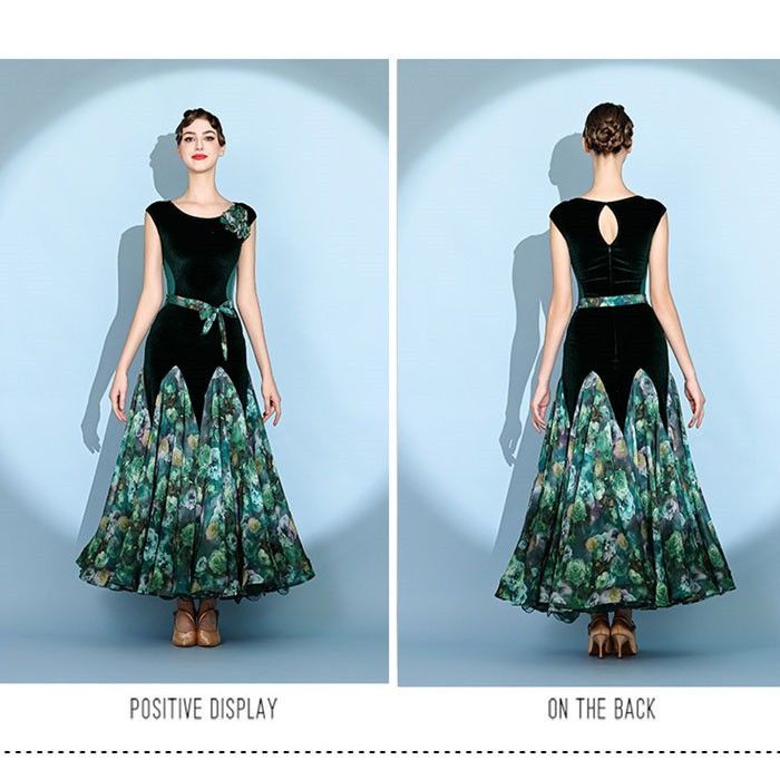 社交ダンス ドレス フリル モダンドレス レッド グリーン 花柄 社交ダンス衣装 大きい裾 モダン ワルツ レディース ワンピース ダンス衣装 ステージ衣装 イベント パーティー 発表会 競技用 コンクール 練習着 レッスン 舞台用 LLC-HASEGAWATOSO_COM