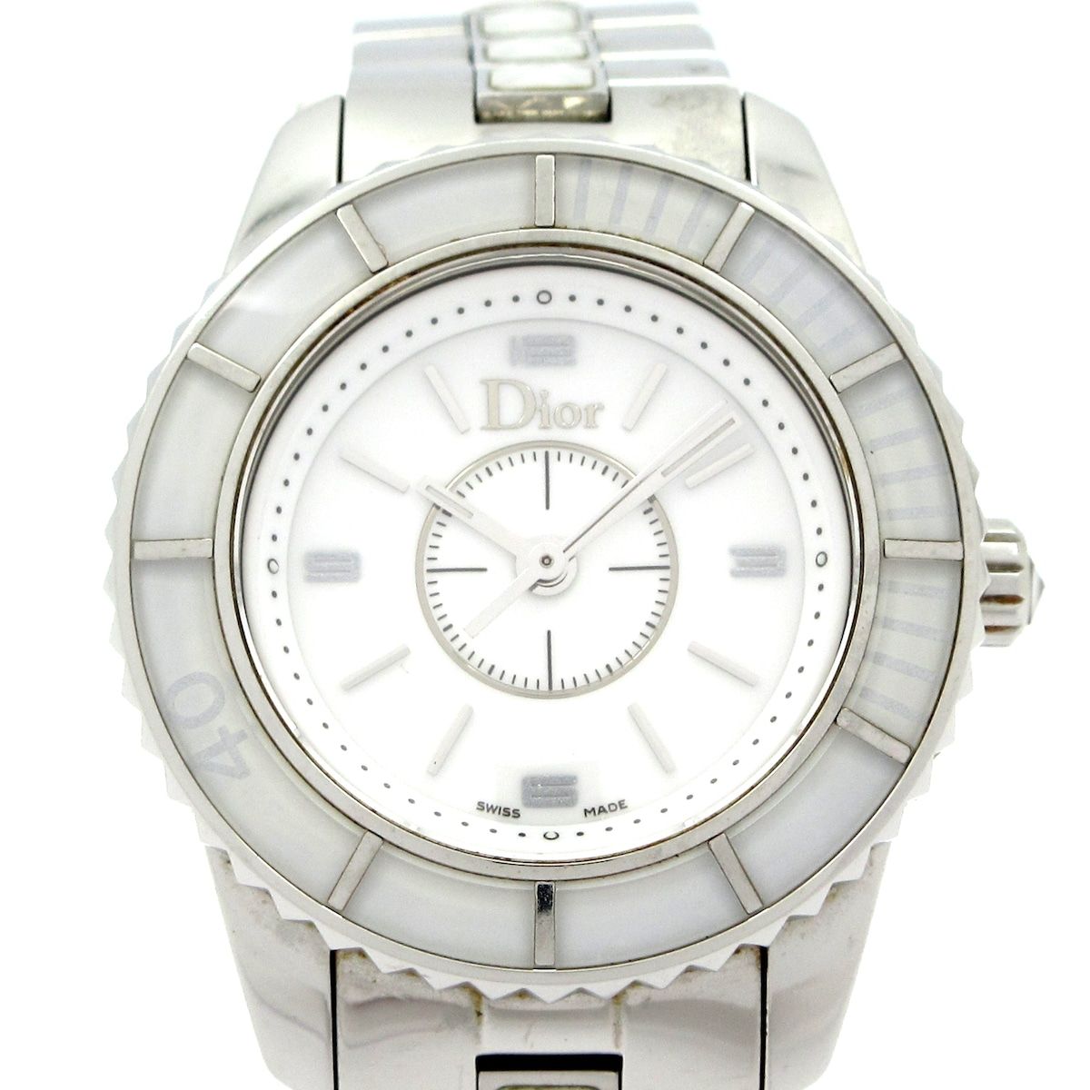 DIOR ChristianDior ディオール 腕時計 クリスタル レディース SS 白