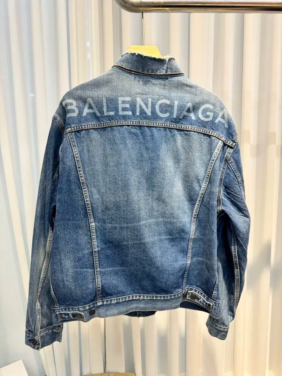 38 バレンシアガ バックロゴ デニム ウォッシュ ジャケット ブルー