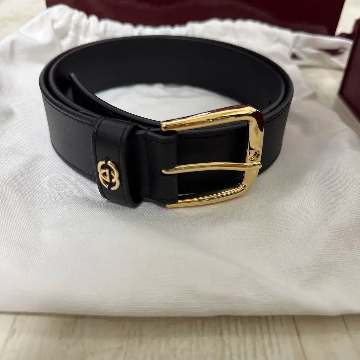 店舗 グッチ インターロッキング G ベルト ブラック ゴールド 80サイズ