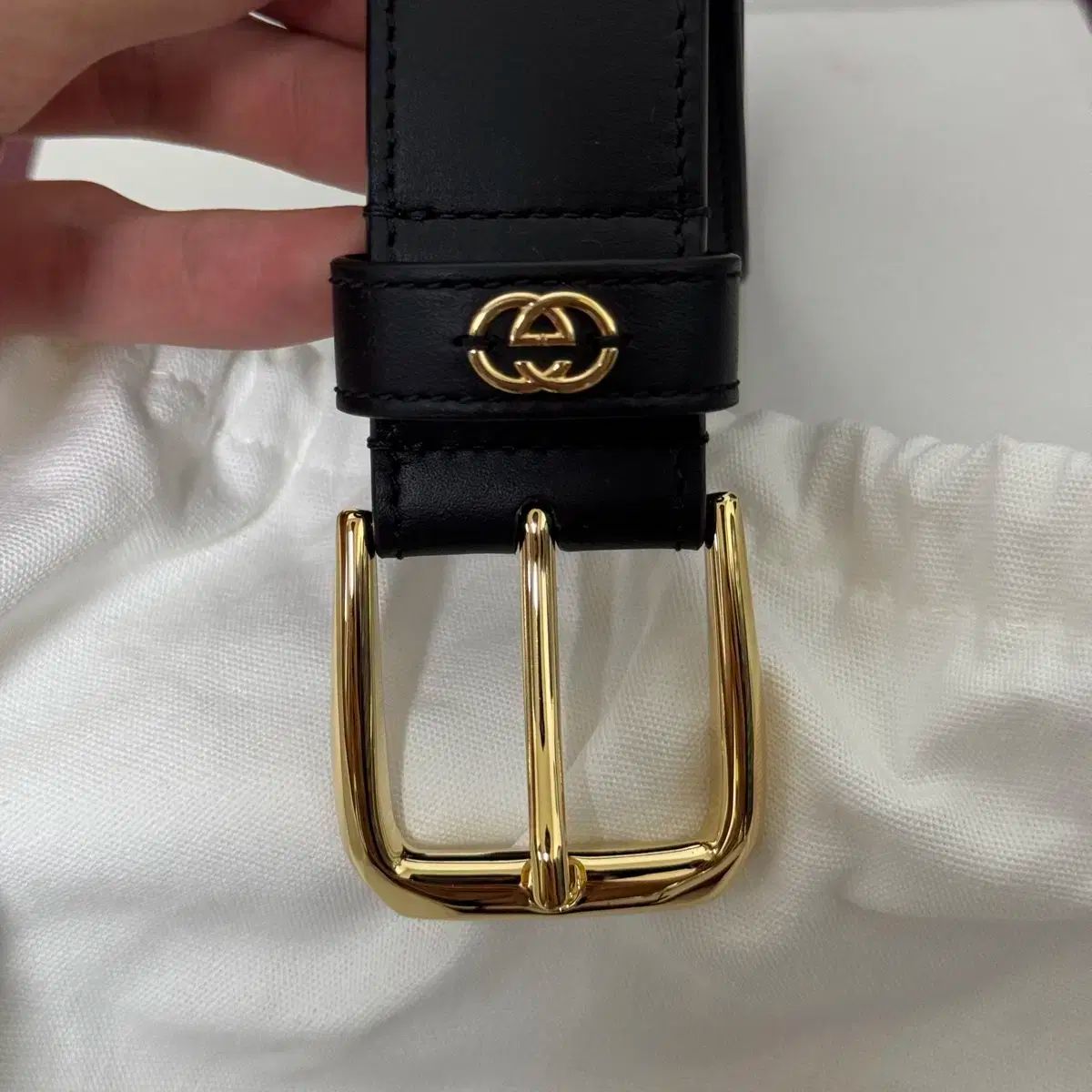 店舗 グッチ インターロッキング G ベルト ブラック ゴールド 80サイズ