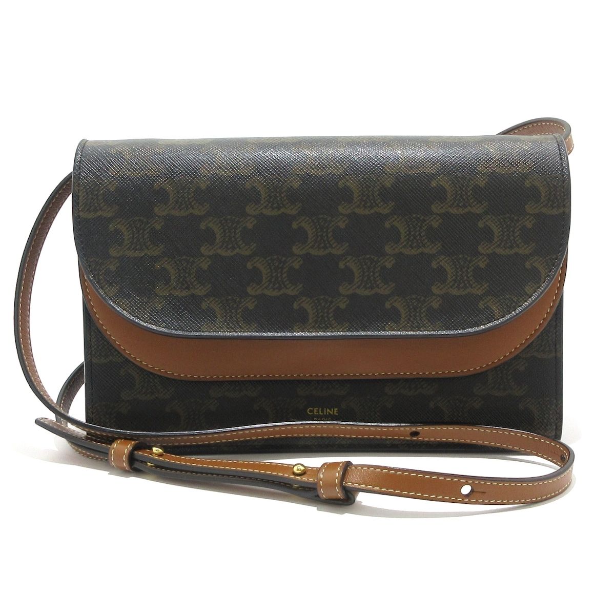 セリーヌ 財布 ストラップ付きウォレット トリオンフキャンバス 10D852CG9.04LU タン ダークブラウン×ライトブラウン×ブラウン