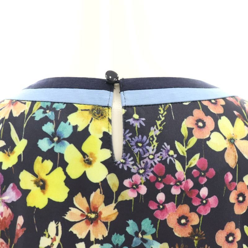 ★スーパービューティ・花柄紺ワンピース 44★未使用 スーパービューティ Super Beauty 花柄 ワンピース 44 紺 マルチカラー