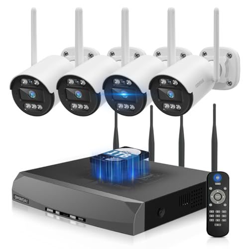 双方向通話 ダブルアンテナ OHWOAI 防犯カメラセット 4台 屋外用 ワイヤレス 広角レンズ 無線接続 電源スイッチ付 家庭用 監視カメラ 07f9c3d6