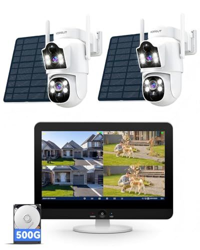 防犯カメラ 屋外 ソーラー モニタ一付き 2台セット二重レンズ 双眼 監視カメラ 屋外 ソーラー 工事不要 電源不要 2.4 Ghz 5Ghz対応 二つ監視画面 遠隔監視 フル暗視 声光威嚇 アプリ通報 動態検知 5年保証 0e2262c7