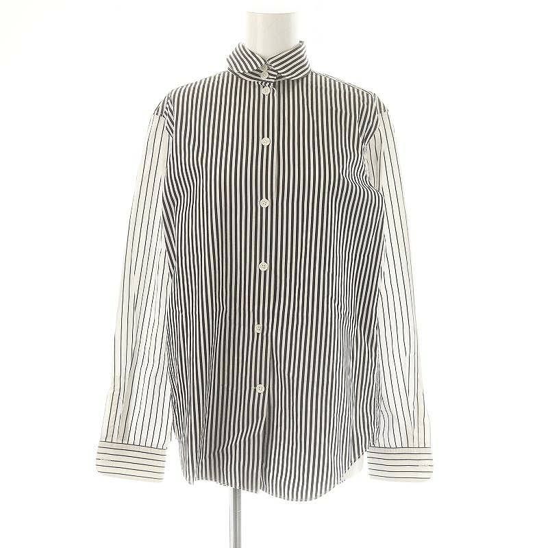 【中古】セリーヌ フィービー期 切り替えストライプシャツ 長袖 チュニック丈 34 黒 白 ブラック ホワイト レディース セリーヌ CELINE フィービー期 切り替えストライプシャツ 長袖