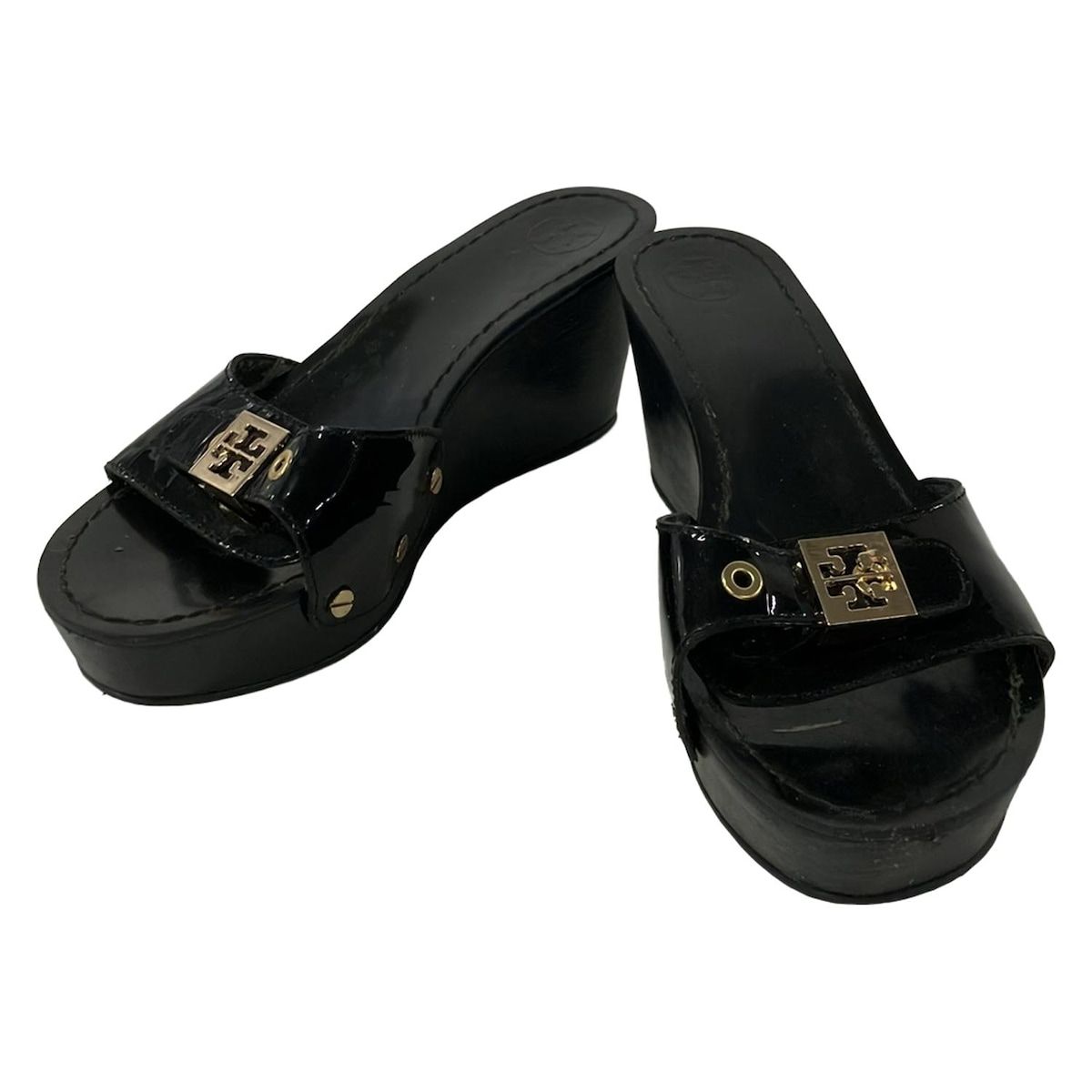 TORY BURCH トリーバーチ サンダル 8 レディース - 黒 ウェッジソール レザー