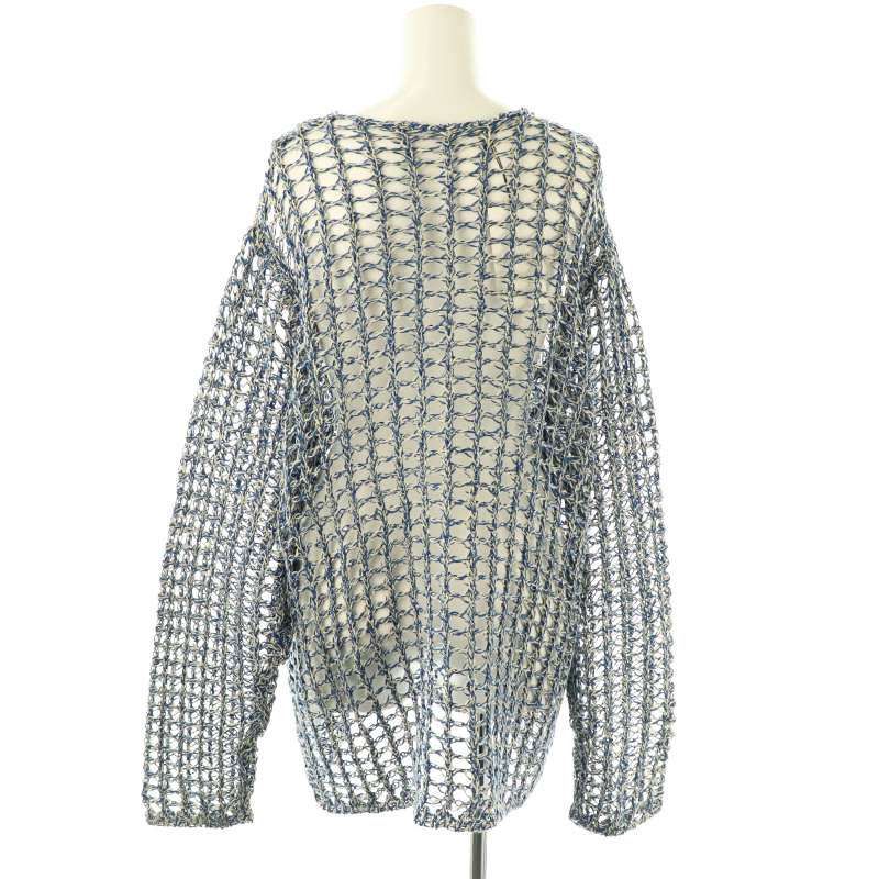 【中古】未使用品 チノ CINOH 25SS クルーネックレースニット セーター プルオーバー 透かし編み 38 青 ベージュ チノ CINOH 25SS クルーネックレースニット セーター プルオーバー