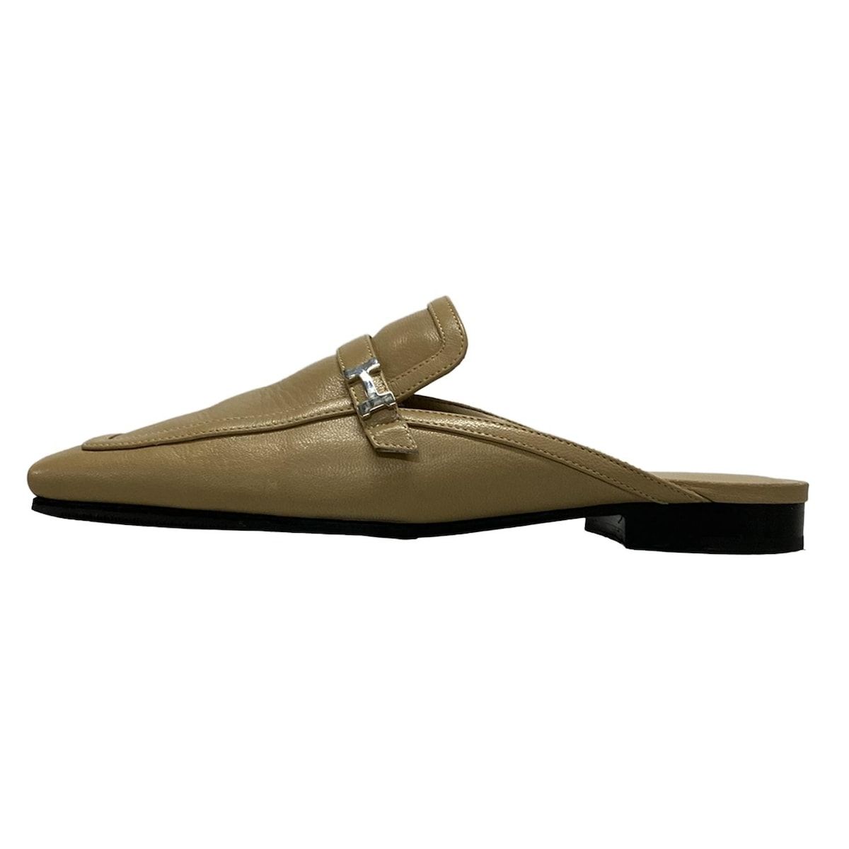 HERMES エルメス ミュール 37 1 2 レディース - ベージュ シルバー金具 アウトソール張替済 レザー