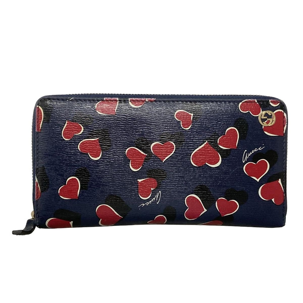 GUCCI グッチ 長財布 ベティ 309705 ネイビー×レッド ラウンドファスナー ハートビート レザー