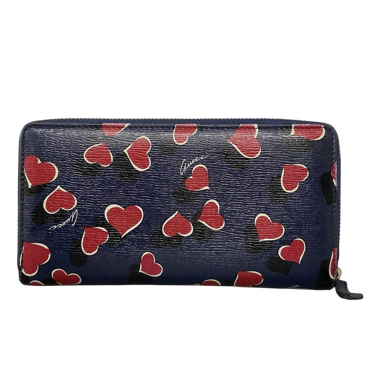 GUCCI グッチ 長財布 ベティ 309705 ネイビー×レッド ラウンドファスナー ハートビート レザー