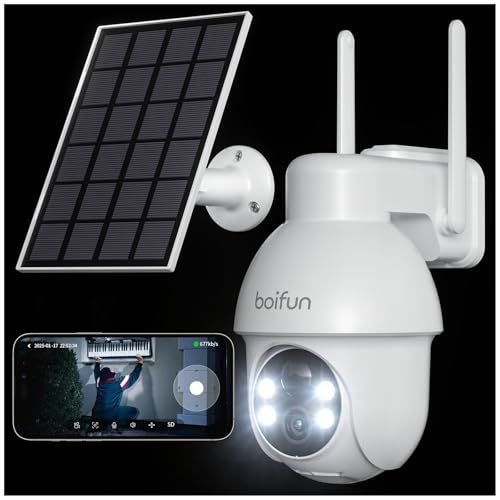 2025PRO版500万画素 2年保証 天井 壁両用防犯カメラ BOIFUN 防犯カメラ 屋外 高転換率ソーラー 電源不要 360°撮影 パンチルト フル &赤外線夜視 監視カメラ AI検知 人 ペット 車 Wifi強化 完全ワ cb470f1e