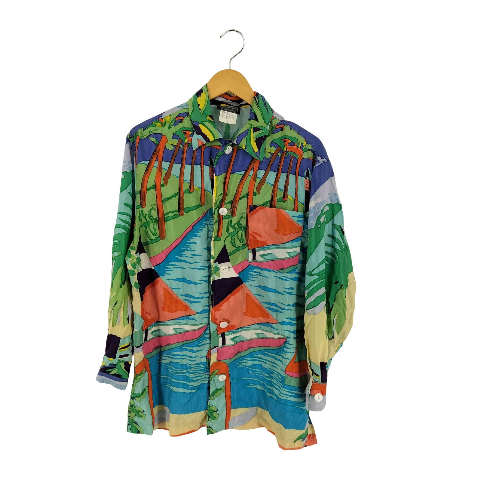 ポロカントリーラルフローレン POLO COUNTRY RALPH LAUREN 80-90 s カナダ製 ヨット柄 シルク シャツ レディース import M