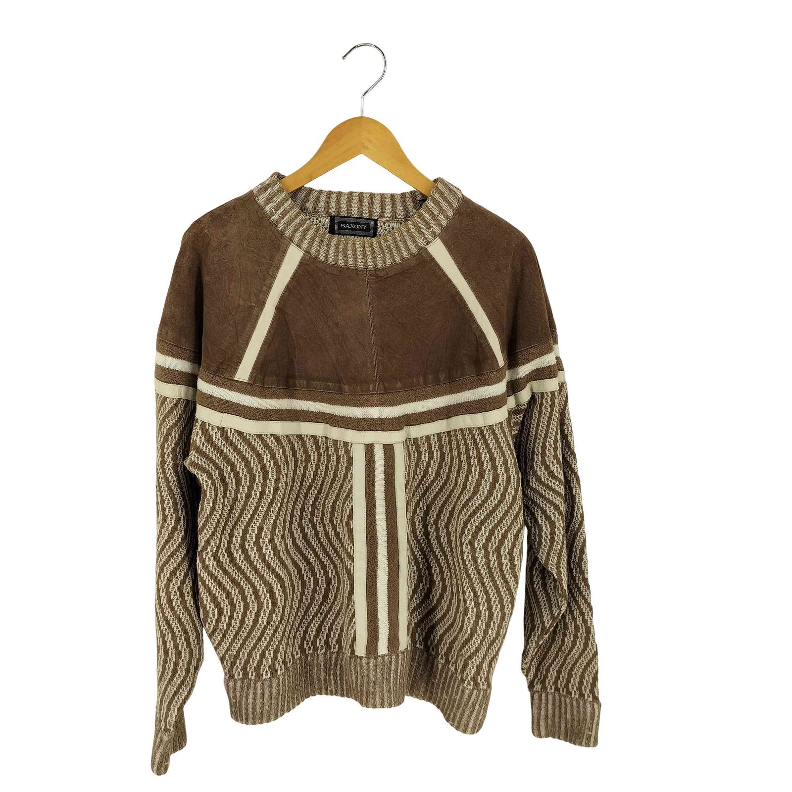 USED古着(ユーズドフルギ) {{SAXONY}} レザー切替 ニット メンズ import：L 【中古】【ブランド古着バズストア】 ユーズドフルギ USED古着 レザー切替 ニット メンズ import：L - メルカリ