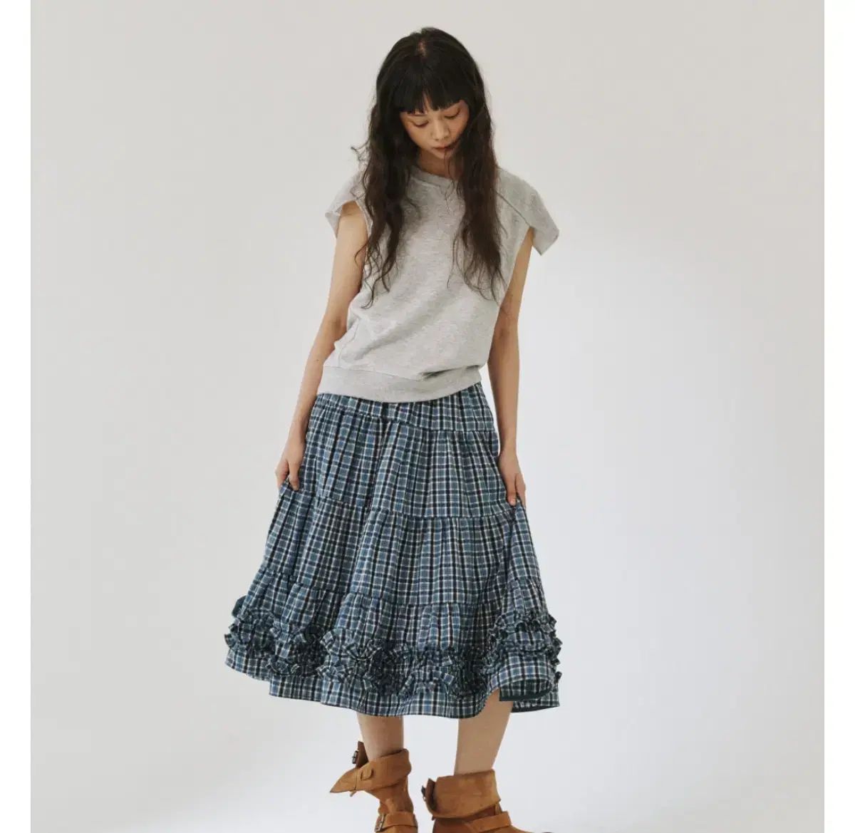 PLZPROJECT プリーズプロジェクト MIDDLE FRILL SKIRT BLUE CHECK