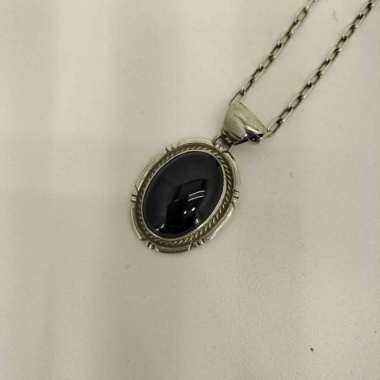 ナバホ NAVAJO P.A.Smith Sterling刻印 オニキスネックレス メンズ