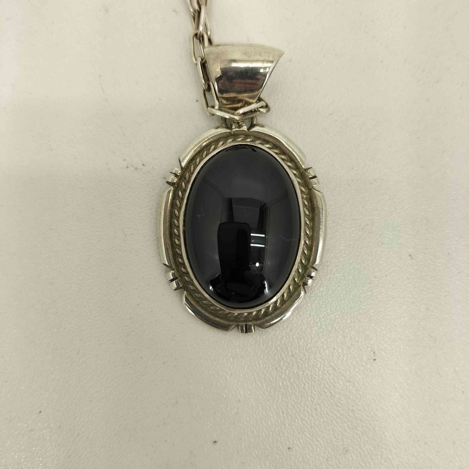 ナバホ NAVAJO P.A.Smith Sterling刻印 オニキスネックレス メンズ