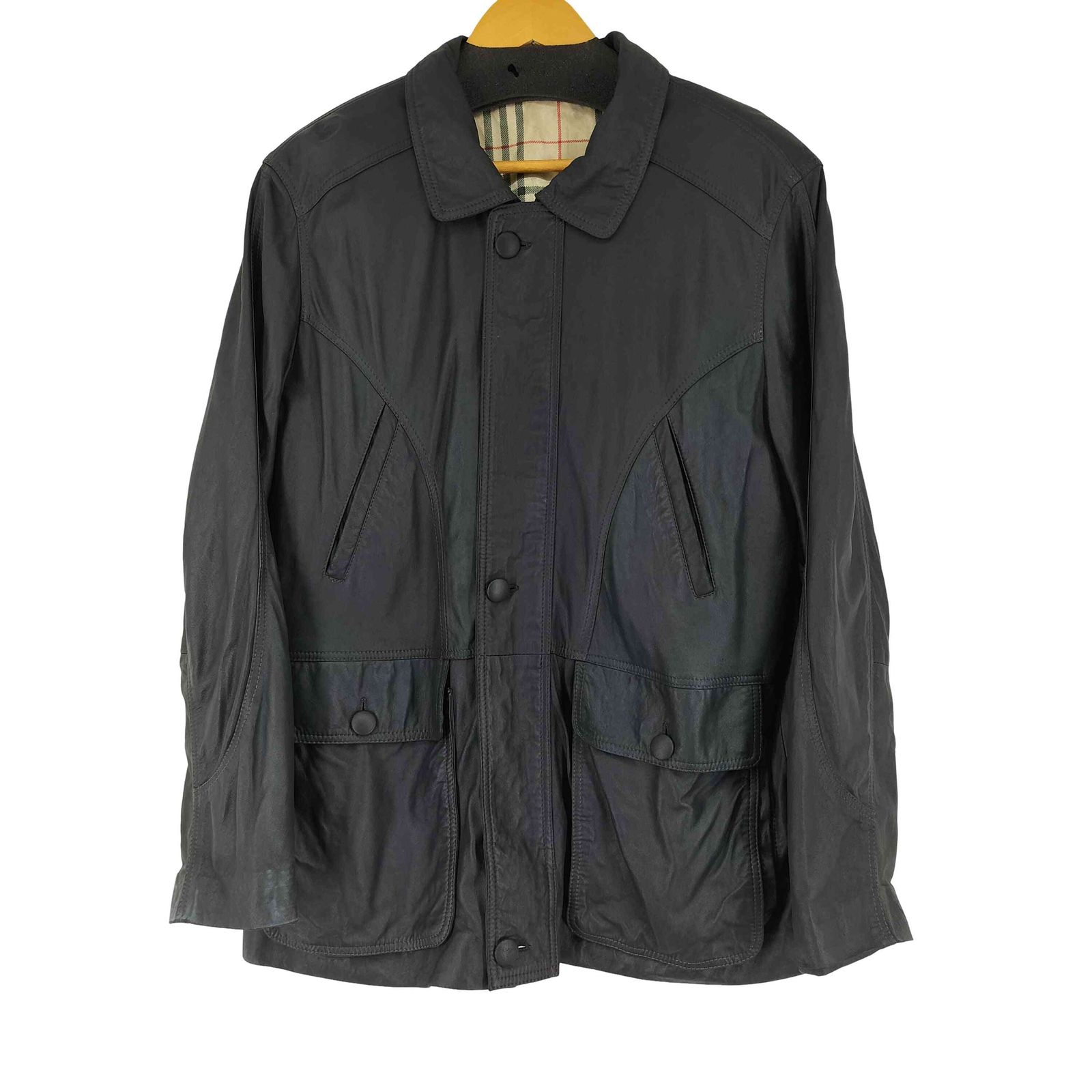 ユーズドフルギ 古着 NOTUREL 裏地ノヴァチェック 比翼デザインレザーブルゾン メンズ 表記無